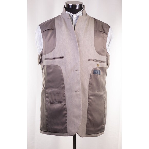 Pronto Uomo Platinum Blazer Mens 42R Wool Blend Beige Micro Check 2 Button - Picture 10 of 12